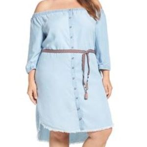NWT DEMOCRACY OFF THE SHOULDER DENIM DRESS